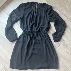 Express Black Flowy Dress with Lace Long Sleeves Size XS